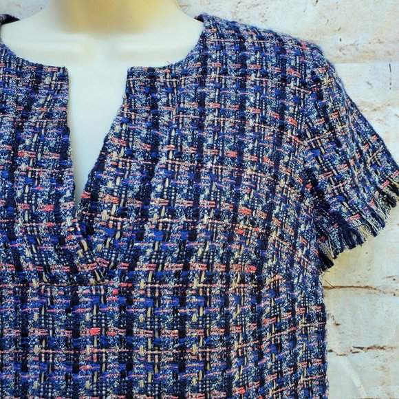 Ann Taylor Women's Size 2 Navy Tweed Dress Mini Short Sleeve Business Casual - Picture 4 of 10